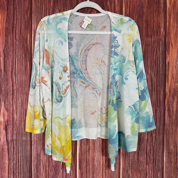 Chicos Multicolor Sheer Cardigan Multicolor Floral Artsy Womens Size 2 / Large L - Picture 7 of 7